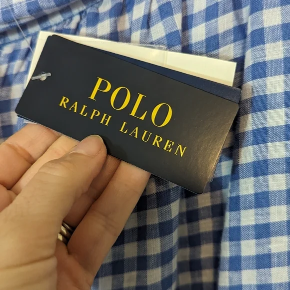 NWT Polo Ralph Lauren 100% Linen Blue Gingham Check Tiered Midi Feminine Skirt 8 - Picture 3 of 10